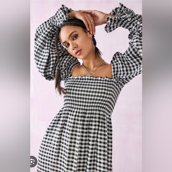 sleeper linenblend gingham atlanta midi dress, medium - Picture 2 of 11